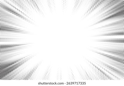 Halftone gradient sun rays pattern. Abstract halftone color dots background. Red pop art, comic small dots. star rays halftone poster. shine, explosion. sunrise rays background.	