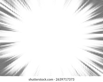 Halftone gradient sun rays pattern. Abstract halftone color dots background. Red pop art, comic small dots. star rays halftone poster. shine, explosion. sunrise rays background.	