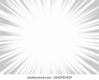 Halftone gradient sun rays pattern. Abstract halftone color dots background. Red pop art, comic small dots. star rays halftone poster. shine, explosion. sunrise rays background.