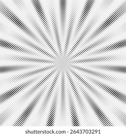 Halftone gradient sun rays pattern. Abstract halftone color dots background. Red pop art, comic small dots. star rays halftone poster. shine, explosion. sunrise rays background.	