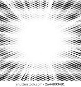 Halftone gradient sun rays pattern. Abstract halftone color dots background. Red pop art, comic small dots. star rays halftone poster. shine, explosion. sunrise rays background.	