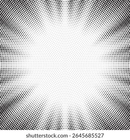 Halftone gradient sun rays pattern. Abstract halftone color dots background. Red pop art, comic small dots. star rays halftone poster. shine, explosion. sunrise rays background.	
