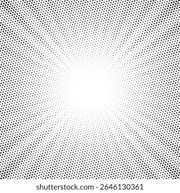 Halftone gradient sun rays pattern. Abstract halftone color dots background. Red pop art, comic small dots. star rays halftone poster. shine, explosion. sunrise rays background.	