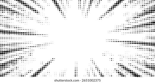 Padrão de raios solares com gradiente de meio-tom. Fundo de pontos de cor de meio-tom abstrato. Red pop art cômico pontos pequenos. estrela raios meio-tom cartaz. explosão brilho