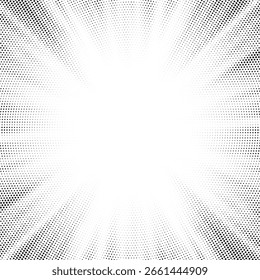 Halftone gradient sun rays pattern. Abstract halftone color dots background. Red pop art, comic small dots. star rays halftone poster. shine, explosion. sunrise rays background.