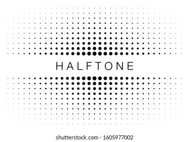 Halftone gradient texture frame isolated on white background. Comic dotted pattern using halftone circle dot raster texture. Pop art retro style. Vector blot half tone border. 