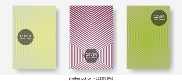 Halftone gradient texture vector cover layouts. Minimal booklets. Halftone lines annual report templates. Neoteric composition. Multiple lines cool gradient texture backgrounds.