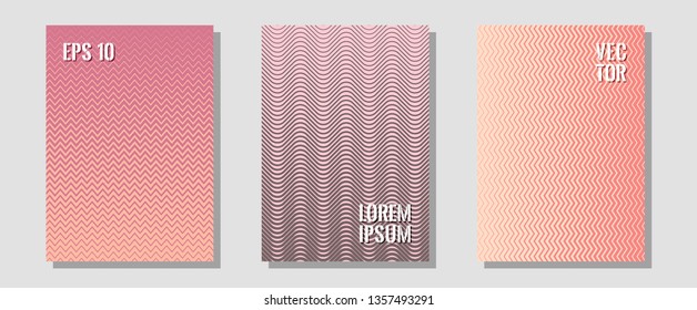 Halftone gradient texture vector cover layouts. Futuristic style. Zigzag halftone lines wave stripes backdrops. Educational notepads. Multiple lines cool gradient texture backgrounds.
