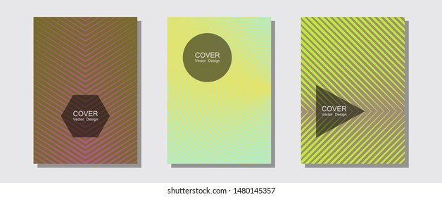 Halftone gradient texture vector cover layouts. Business folders branding. Halftone lines music poster background. Futuristic style. Multiple lines cool gradient texture backgrounds.