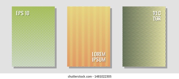 Halftone gradient texture vector cover layouts. Digital collection. Zigzag halftone lines wave stripes backdrops. Vibrant tech mockups. Multiple lines cool gradient texture backgrounds.