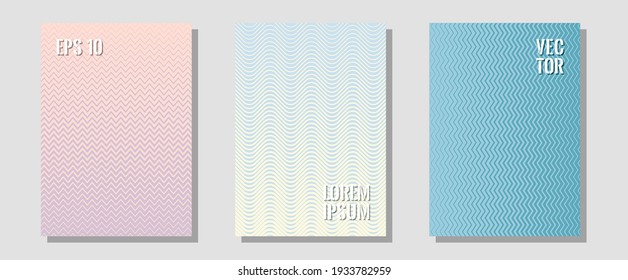 Halftone gradient texture vector cover layouts. Minimalist geometry. Zigzag halftone lines wave stripes backdrops. Music album adverts. Multiple lines cool gradient texture backgrounds.