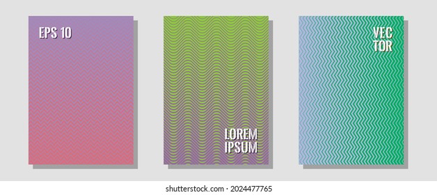 Halftone gradient texture vector cover layouts. Future mockups samples. Zigzag halftone lines wave stripes backdrops. Minimalist geometry. Multiple lines cool gradient texture backgrounds.