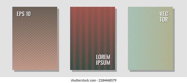 Diseños de cobertura vectorial de textura de degradado de semitono. Geometría minimalista. Zigzag líneas de semitono ondulan rayas de fondo. Páginas de impresión elegantes. Varias líneas enfrian los fondos de textura de gradiente.