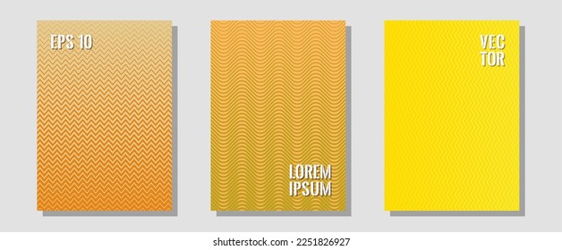 Halftone gradient texture vector cover layouts. Advertising text space. Zigzag halftone lines wave stripes backdrops. Corporate catalogs. Multiple lines cool gradient texture backgrounds.