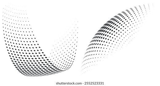 Gradientes de semitono. Gradientes punteados, aerosoles de puntos finos y fondos de puntos semitonos con patrones geométricos Horizontales sin costuras.