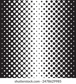 Halftone gradients running from lighter vertical center towards dark left and right edges with different component elements, creating monochrome, modern pattern