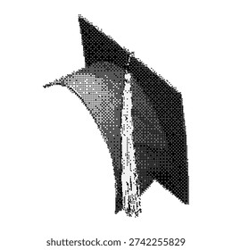 Halftone Graduation Cap Collage Sticker. Retro Photocopy Dithered Mortarboard Vector Element.