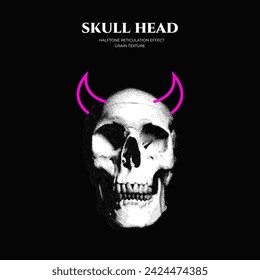 Halftone Grain effect skull head free vector