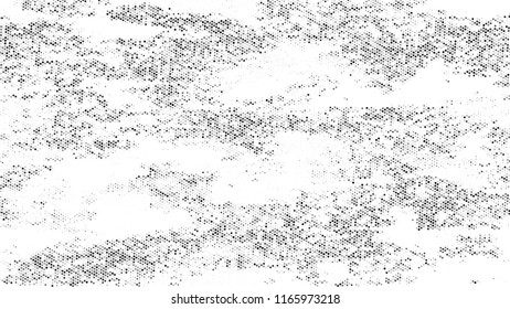 Halftone Grainy Texture with Grunge Dots and Spots. Cartoon Cracked Noisy Surface Pattern Design. Faded Dyed Style Texture. Black and White Noise Fashion Print Design Pattern.