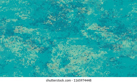 Halftone Grainy Texture with Grunge Dots and Spots. Distressed Grungy Pattern Design. Dirty Weathered Style Texture. Turquoise and Beige Monochrome Print Design Background.