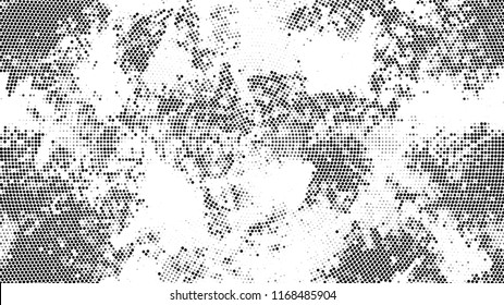 Halftone Grainy Texture with Grunge Dots and Spots. Cartoon Vintage Pattern. Polka Dots Style Texture. Black and White Broken, Spotted Print Design Background.
