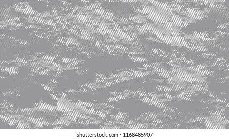 Halftone Grainy Texture with Grunge Dots and Spots. Retro Spotted Pattern. Dirty Weathered Style Texture. White and Gray Noise Fashion Print Design Pattern.