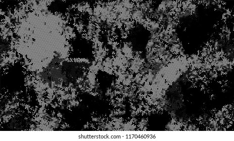 Halftone Grainy Texture with Grunge Dots and Spots. Cartoon Vintage Pattern. Polka Dots Style Texture. Black and White Monochrome Print Design Background.