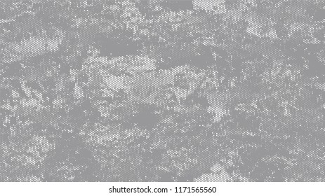 Halftone Grainy Texture with Grunge Dots and Spots. Cartoon Retro Vector Pattern. Dirty Weathered Style Texture. White and Gray Broken, Spotted Print Design Background.