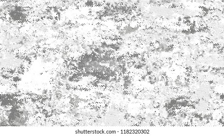 Halftone Grainy Texture with Grunge Dots and Spots. Retro Spotted Pattern. Faded Dyed Style Texture. Black and White Noise Fashion Print Design Pattern.