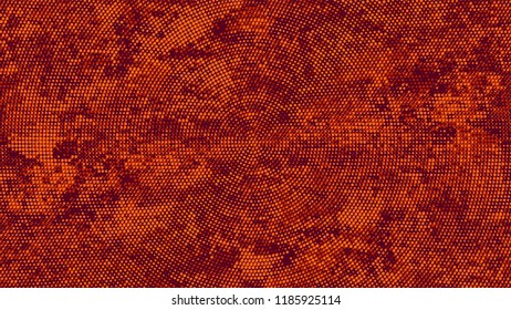 Halftone Grainy Texture with Grunge Dots and Spots. Cartoon Cracked Noisy Surface Pattern Design. Scatter Style Texture. Orange and Brown Monochrome Print Design Background.