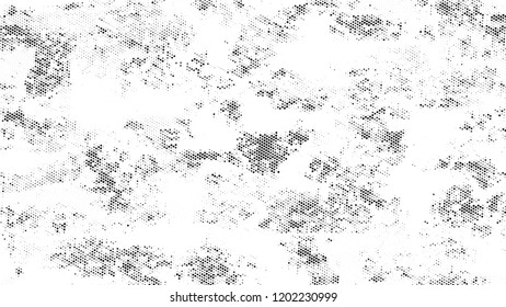 Halftone Grainy Texture with Grunge Dots and Spots. Retro Spotted Pattern. Scatter Style Texture. Black and White Broken, Spotted Print Design Background.