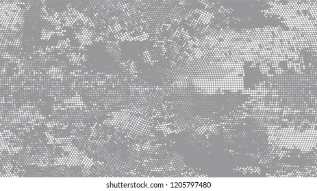 Halftone Grainy Texture with Grunge Dots and Spots. Cartoon Retro Vector Pattern. Faded Dyed Style Texture. White and Gray Monochrome Print Design Pattern.