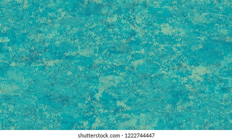 Halftone Grainy Texture with Grunge Dots and Spots. Cartoon Retro Vector Pattern. Dirty Weathered Style Texture. Turquoise and Beige Monochrome Print Design Background.