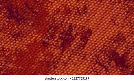 Halftone Grainy Texture with Grunge Dots and Spots. Cartoon Retro Vector Pattern. Polka Dots Style Texture. Orange and Brown Monochrome Print Design Background.