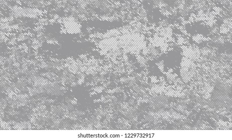 Halftone Grainy Texture with Grunge Dots and Spots. Distressed Grungy Pattern Design. Scatter Style Texture. White and Gray Noise Fashion Print Design Background.