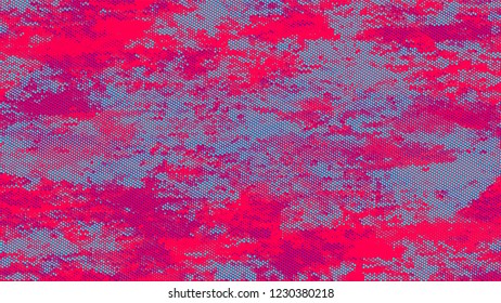 Halftone Grainy Texture with Grunge Dots and Spots. Cartoon Cracked Noisy Surface Pattern Design. Dirty Weathered Style Texture. Turquoise and Red Broken, Spotted Print Design Background.