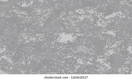 Halftone Grainy Texture with Grunge Dots and Spots. Cartoon Retro Vector Pattern. Polka Dots Style Texture. White and Gray Noise Fashion Print Design Background.
