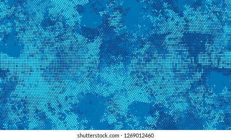 Halftone Grainy Texture with Grunge Dots and Spots. Vintage Dirty Dotted Pattern. Polka Dots Style Texture. Blue Noise Fashion Print Design Pattern.