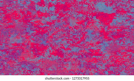 Halftone Grainy Texture with Grunge Dots and Spots. Retro Spotted Pattern. Faded Dyed Style Texture. Turquoise and Red Monochrome Print Design Pattern.