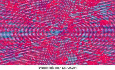 Halftone Grainy Texture with Grunge Dots and Spots. Retro Spotted Pattern. Splatter Style Texture. Turquoise and Red Noise Fashion Print Design Pattern.