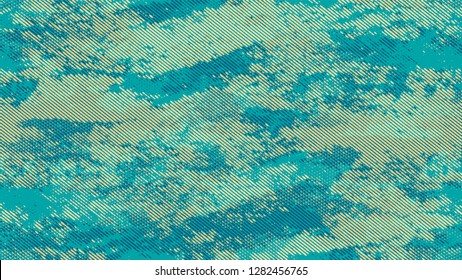 Halftone Grainy Texture with Grunge Dots and Spots. Distressed Grungy Pattern Design. Dirty Weathered Style Texture. Turquoise and Beige Monochrome Print Design Background.