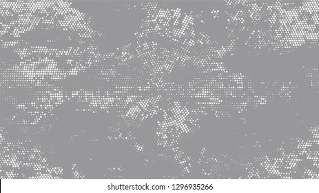 Halftone Grainy Texture with Grunge Dots and Spots. Cartoon Cracked Noisy Surface Pattern Design. Splatter Style Texture. White and Gray Noise Fashion Print Design Pattern.