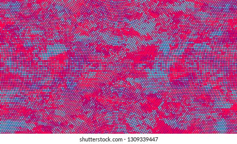 Halftone Grainy Texture with Grunge Dots and Spots. Cartoon Cracked Noisy Surface Pattern Design. Faded Dyed Style Texture. Turquoise and Red Noise Fashion Print Design Background.