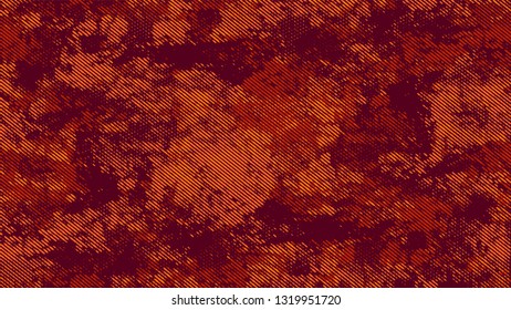 Halftone Grainy Texture with Grunge Dots and Spots. Rough Grungy Pattern Design. Polka Dots Style Texture. Orange and Brown Broken, Spotted Print Design Background.