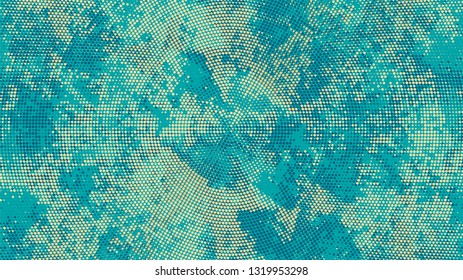 Halftone Grainy Texture with Grunge Dots and Spots. Cartoon Retro Vector Pattern. Faded Dyed Style Texture. Turquoise and Beige Monochrome Print Design Background.