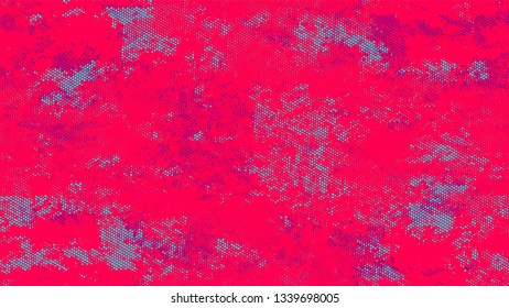 Halftone Grainy Texture with Grunge Dots and Spots. Cartoon Vintage Pattern. Dirty Weathered Style Texture. Turquoise and Red Noise Fashion Print Design Background.