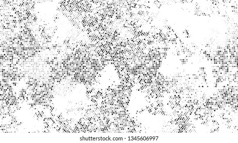Halftone Grainy Texture with Grunge Dots and Spots. Rough Grungy Pattern Design. Dirty Weathered Style Texture. Black and White Broken, Spotted Print Design Background.