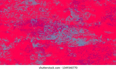 Halftone Grainy Texture with Grunge Dots and Spots. Retro Spotted Pattern. Overlay Grainy Style Texture. Turquoise and Red Noise Fashion Print Design Background.