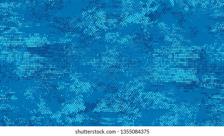 Halftone Grainy Texture with Grunge Dots and Spots. Distressed Grungy Pattern Design. Overlay Grainy Style Texture. Blue Monochrome Print Design Pattern.
