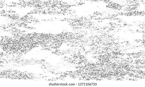 Halftone Grainy Texture with Grunge Dots and Spots. Cartoon Retro Vector Pattern. Scatter Style Texture. Black and White Broken, Spotted Print Design Background.